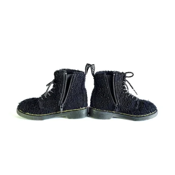 DR MARTENS Junior 1460 Pascal Tinsel Fur Lace Up Boots Black 12 29 Sparkly Girls - Picture 8 of 14